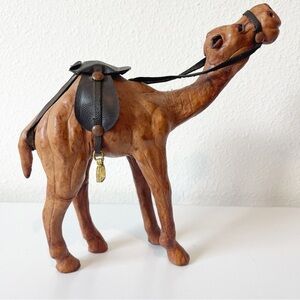 VTG‎ Camel Leather Figurine State Decor Hand Painted Moroccan Wood